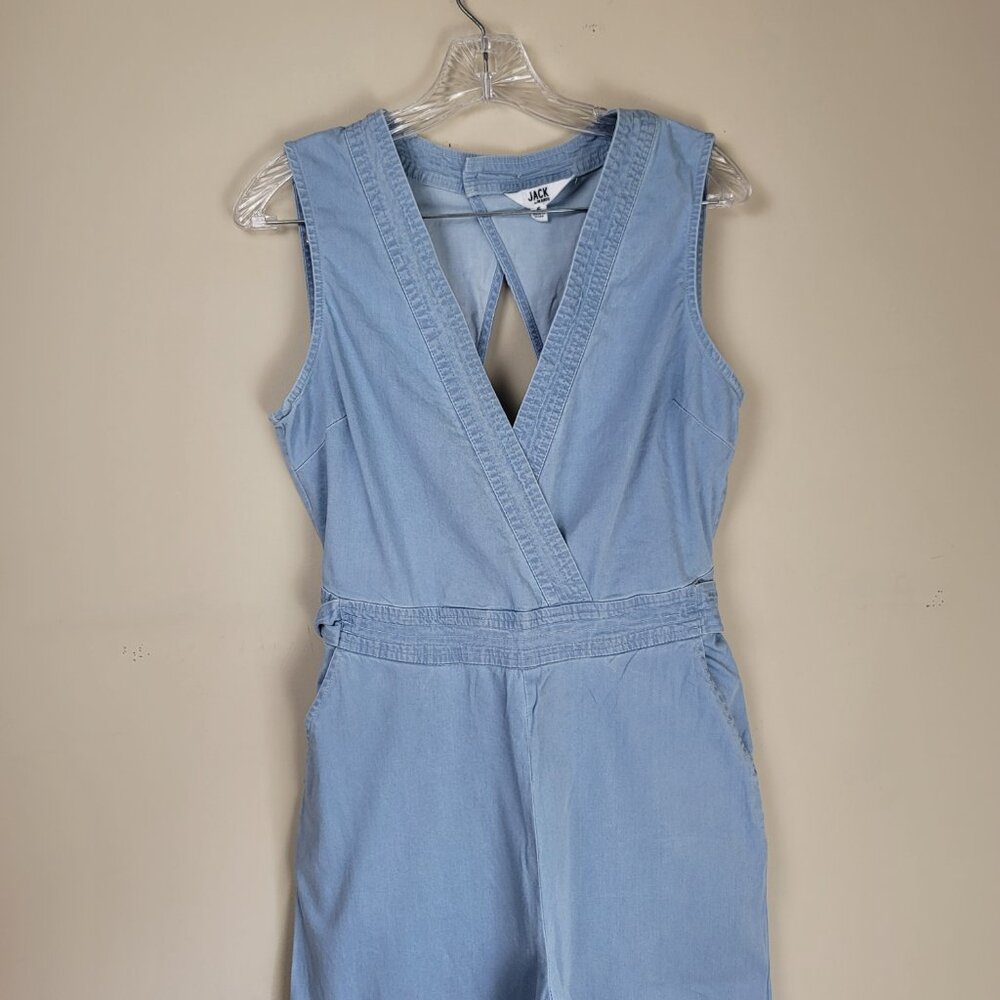 Jack by BB Dakota Suko Blue Chambray Jumpsuit Wide Leg - Picture 8 of 16